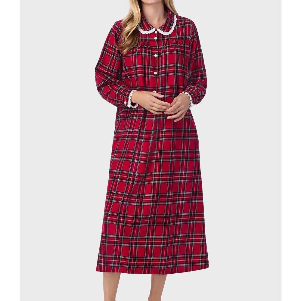 Lanz of Salzburg Peter Pan Flannel Gown in "Red Tartan Plaid" Holiday Sz Medium